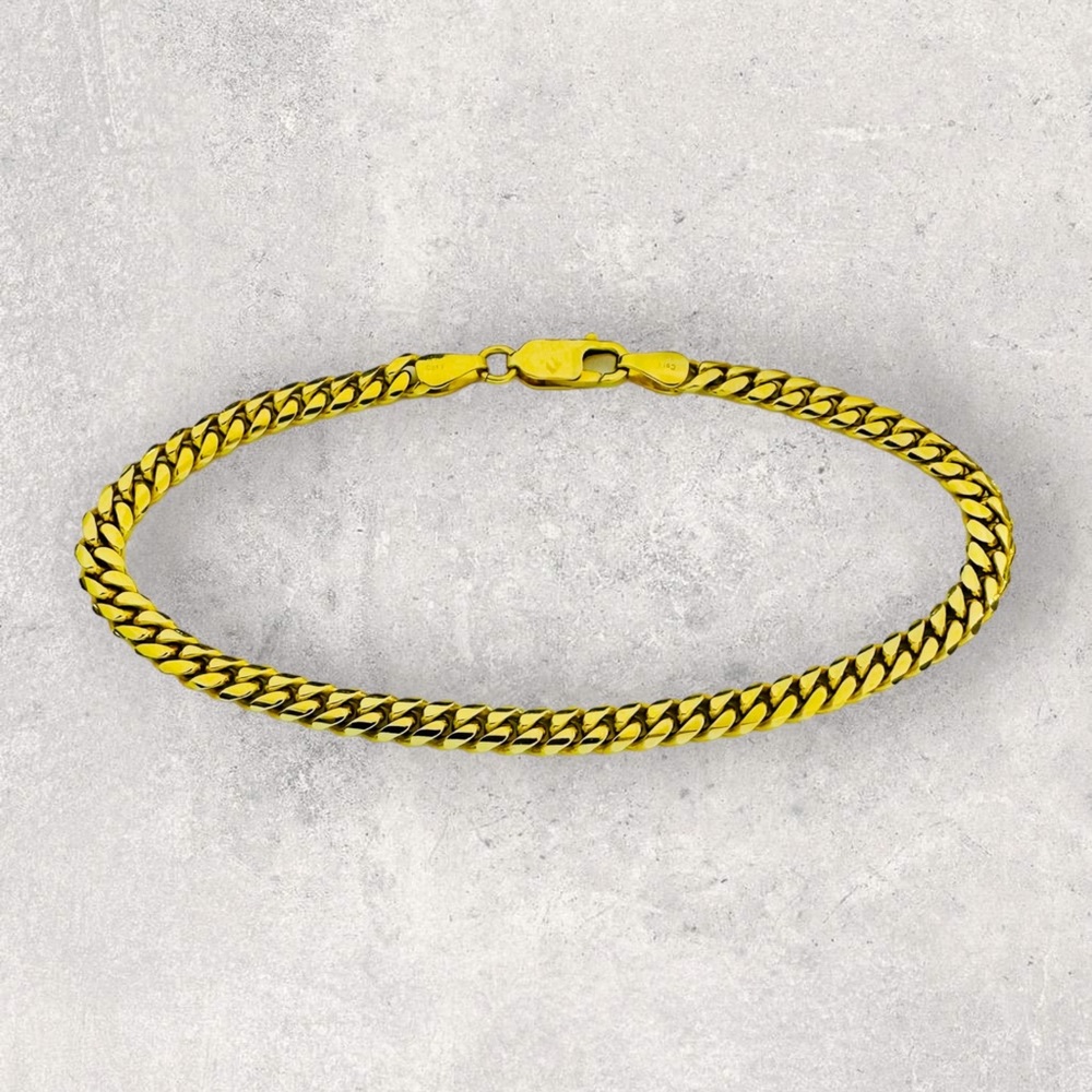 14K Solid Yellow Gold Curb Chain Bracelet
